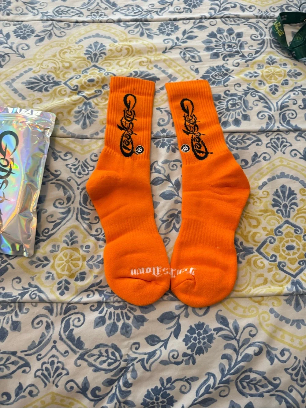 Godspeed Orange Crew Athletic Socks with Black Script Logo -